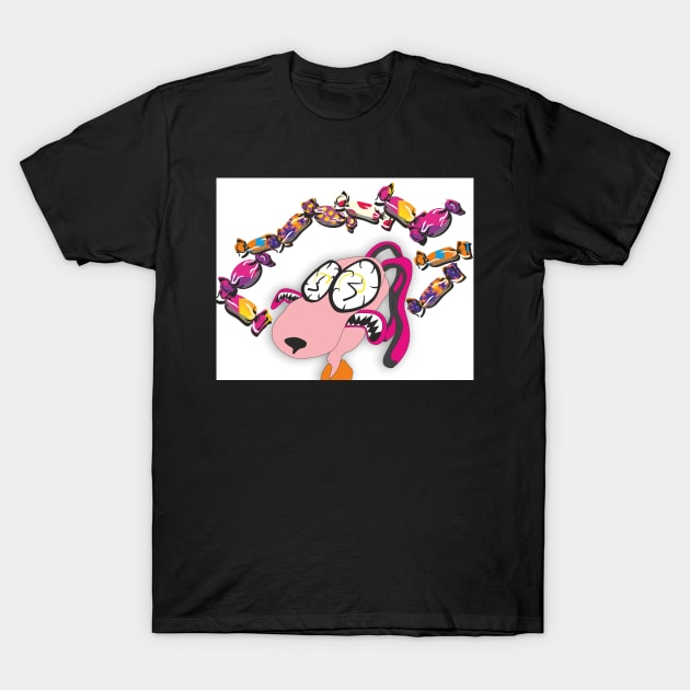 Crazy Rabbit and Candies T-Shirt by MeditativeLook